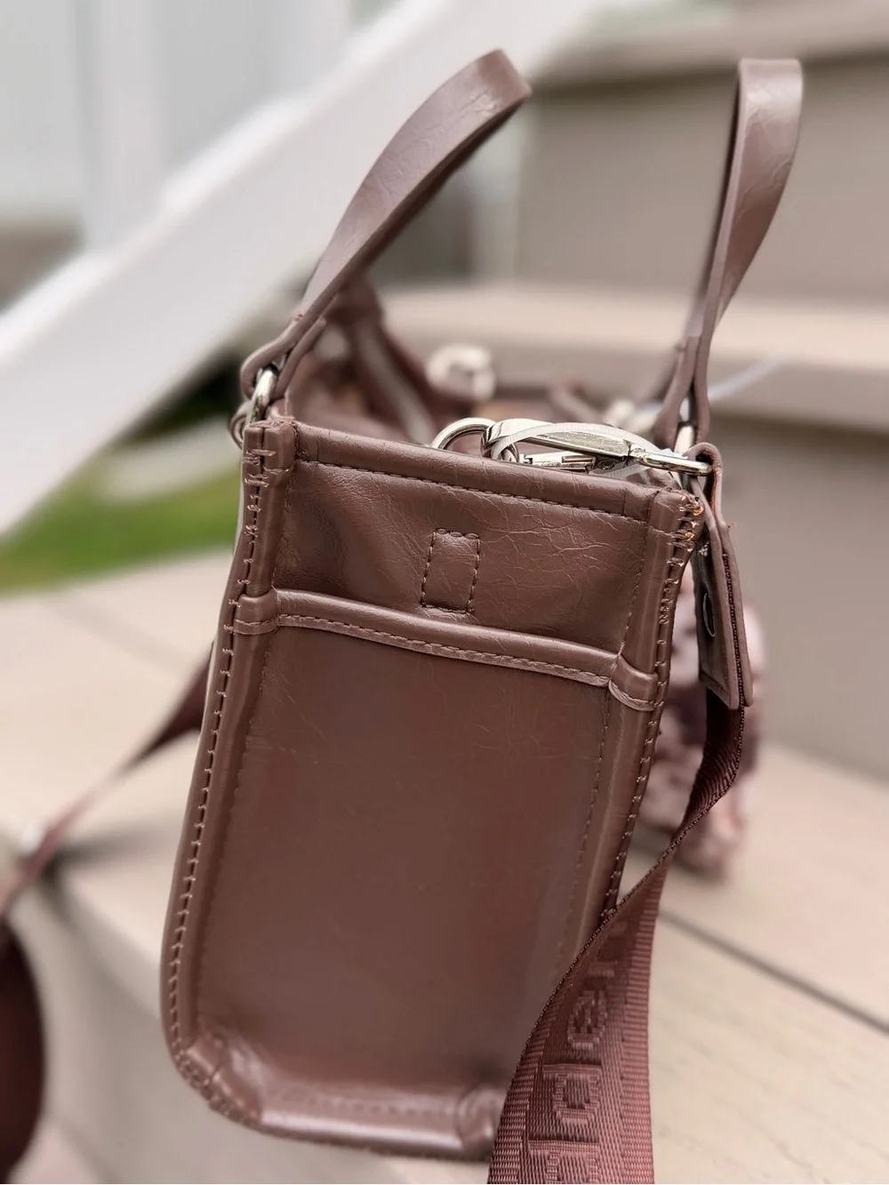 Madden Girl Brown Satchel Crossbody Bag with Branded Strap & Animal Print Pouch
